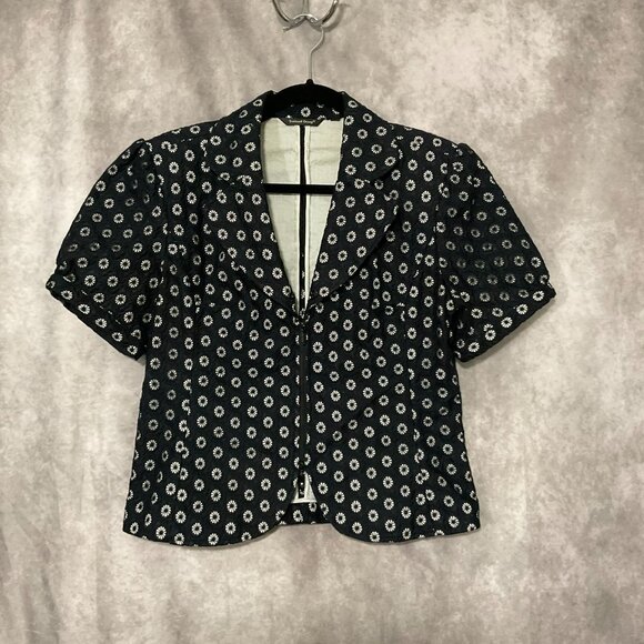 Samuel Dong RETRO Textured Flower Design Short Sleeve Jacket BLAZER Top Medium - Picture 4 of 6